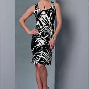 Connected Apparel floral black white dress ruffle asymmetrical cut top size 14